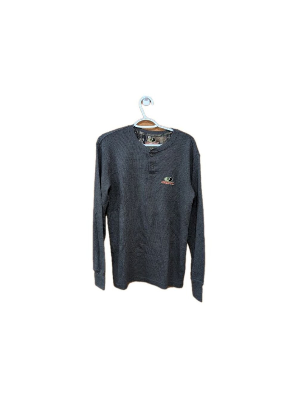 Mossy Oak Sweater Mens S 34/36 Gray Long Sleeve Henley Solid Pullover Logo